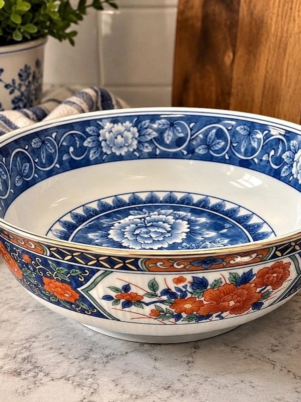 RARE Vintage Tiffany & Co Porcelain Serving Bowl Imari Style Floral Japan